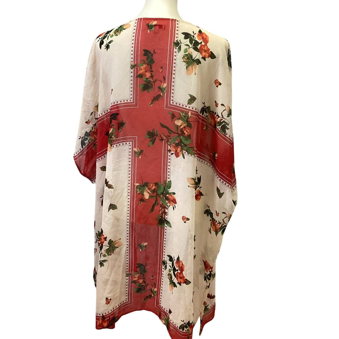 Ophelia Roe Large Floral Sheer Long Sleeve Long Open Cardigan Cover Up Blouse