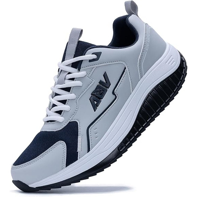 New Mens Size 7 Gray Navy Arch Support Lace Up Athletic Shoes w Flaw