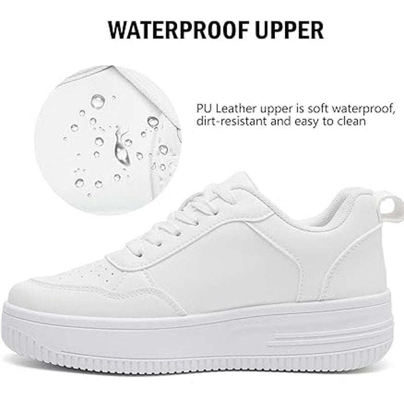 Memon Womens Size 11 White Faux Leather Basic Lace Up Platform Sneaker Shoes