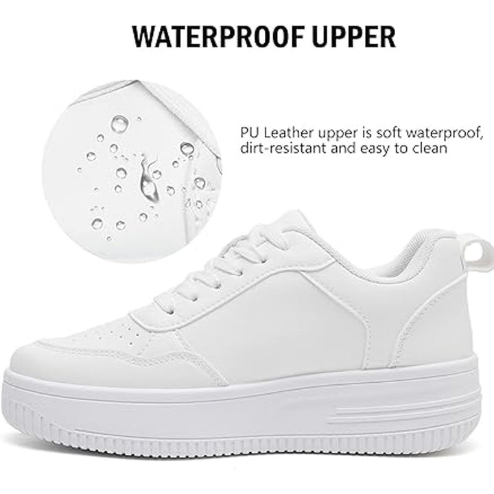 Memon Womens Size 11 White Faux Leather Basic Lace Up Platform Sneaker Shoes