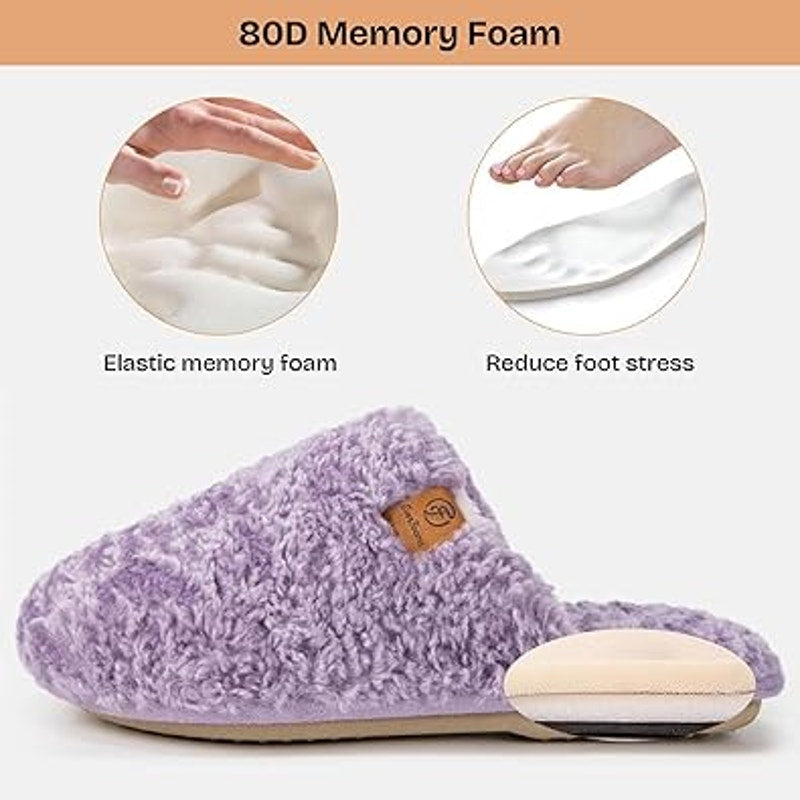 New EverFoams Womens Size 9/10 Purple Fuzzy Slide On Memory Foam Slipper Shoes
