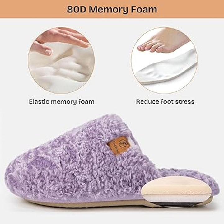 New EverFoams Womens Size 9/10 Purple Fuzzy Slide On Memory Foam Slipper Shoes