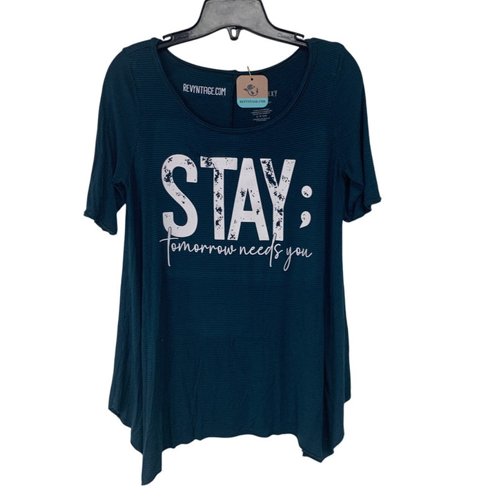 New Upcycled Hand Printed Womens Small Stay Tomorrow Needs You Short Sleeve Tee