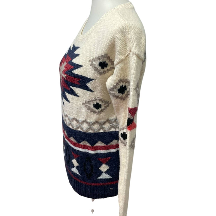 AEO Womens XS Aztec Wool Acrylic Blend Long Sleeve Crew Neck Pullover Sweater