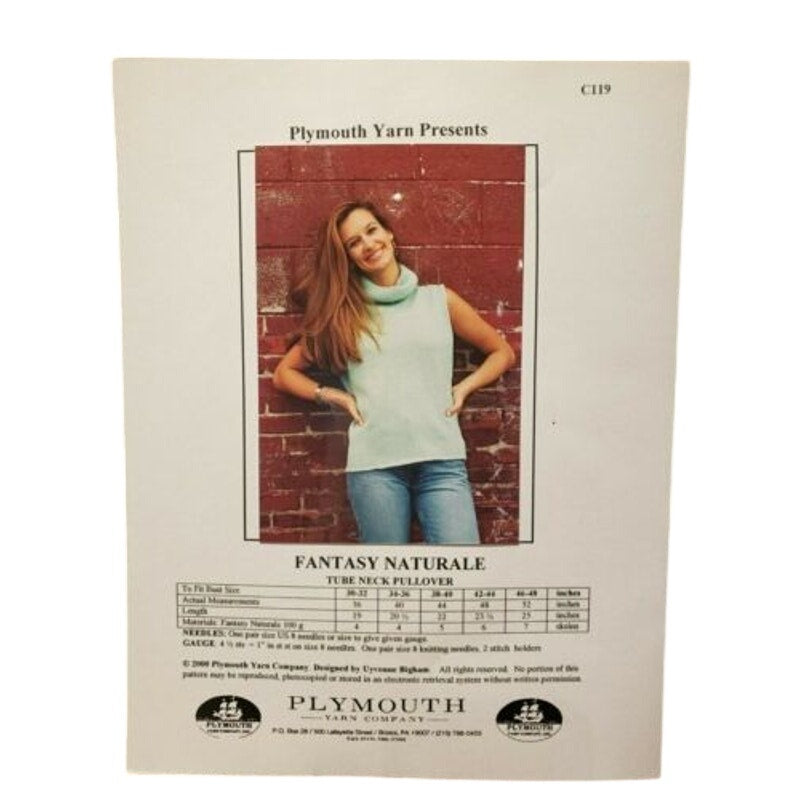 New Plymouth C119 Tube Neck Pullover Fantasy Naturale Sweater Knitting Pattern