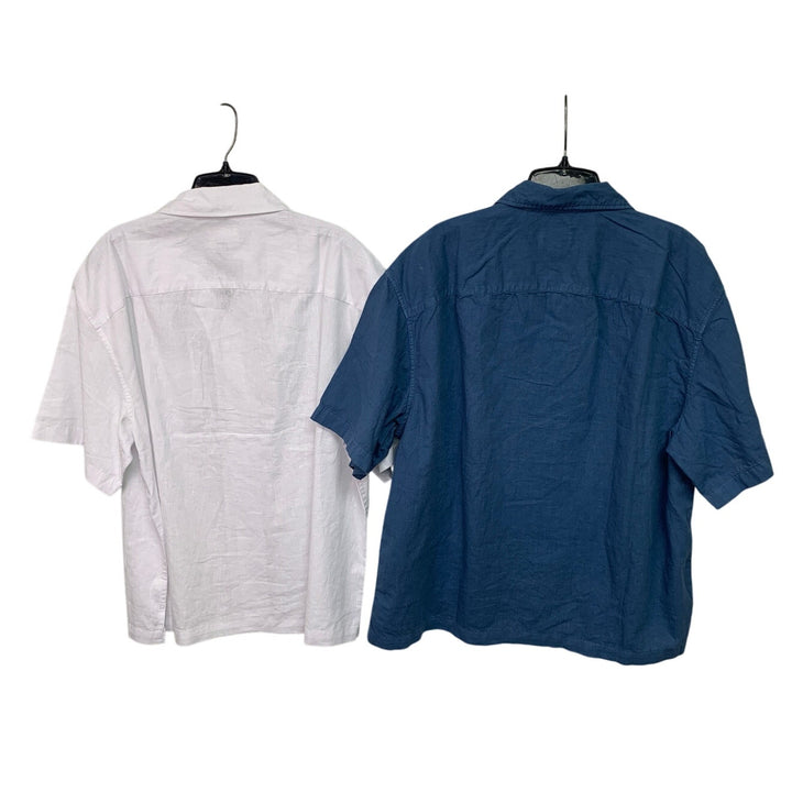 2 New American Eagle Mens Medium Blue White Short Sleeve Button Up Collar Shirts