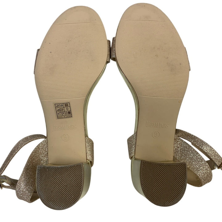Dream Pairs Womens Size 9 Gold Glitter 2.5" Heel Round Toe Ankle Strap Shoes