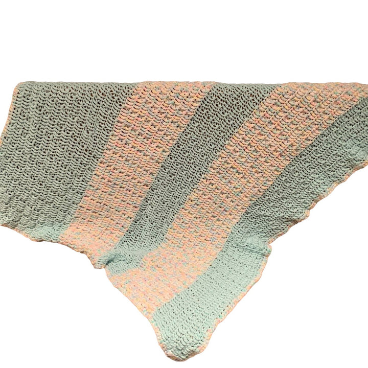 Handmade Pastel Green White Blue Pink Crocheted Baby Blanket Afghan Throw