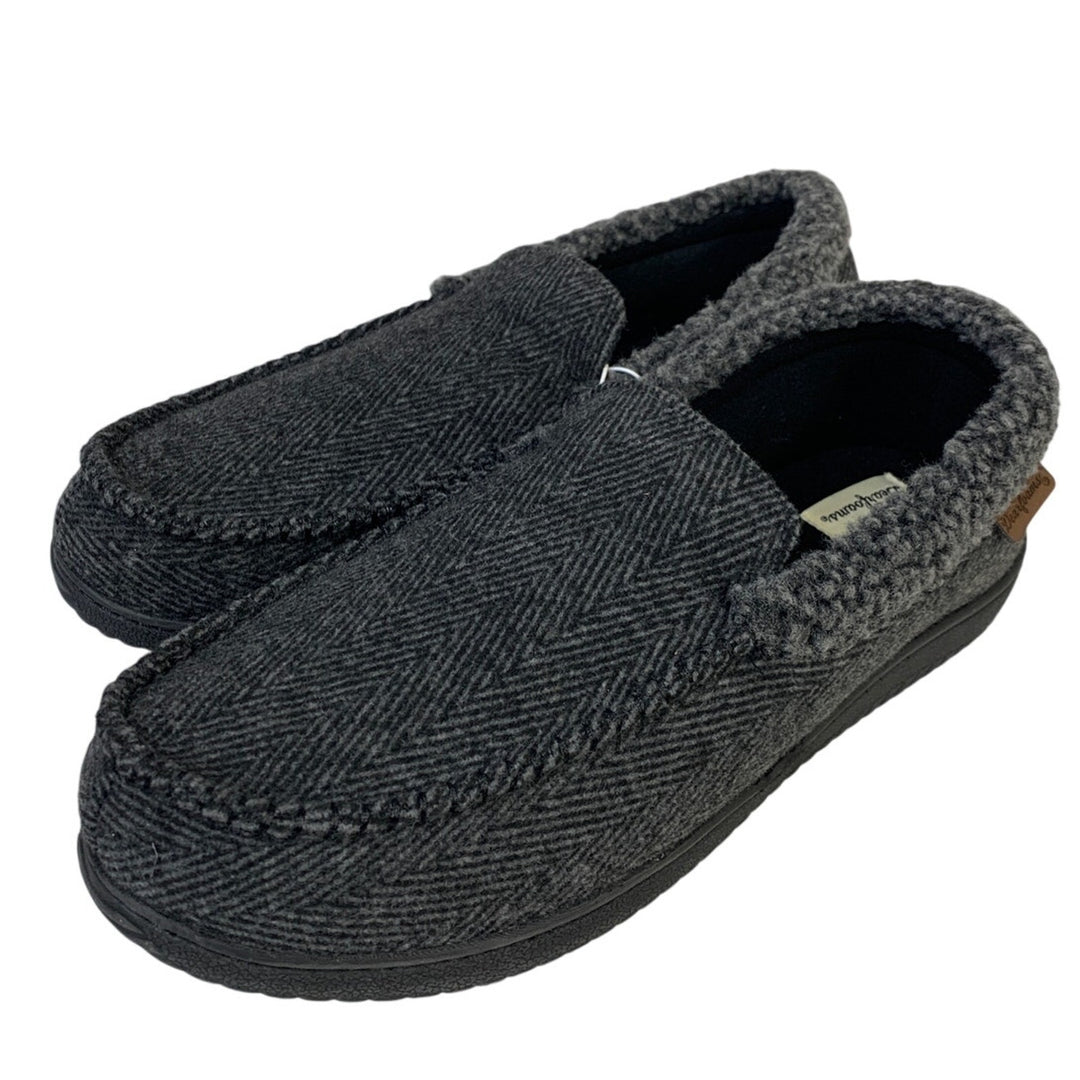 Dearfoams Mens Large 11-12 Gray Tweed Memory Foam Washable House Slippers