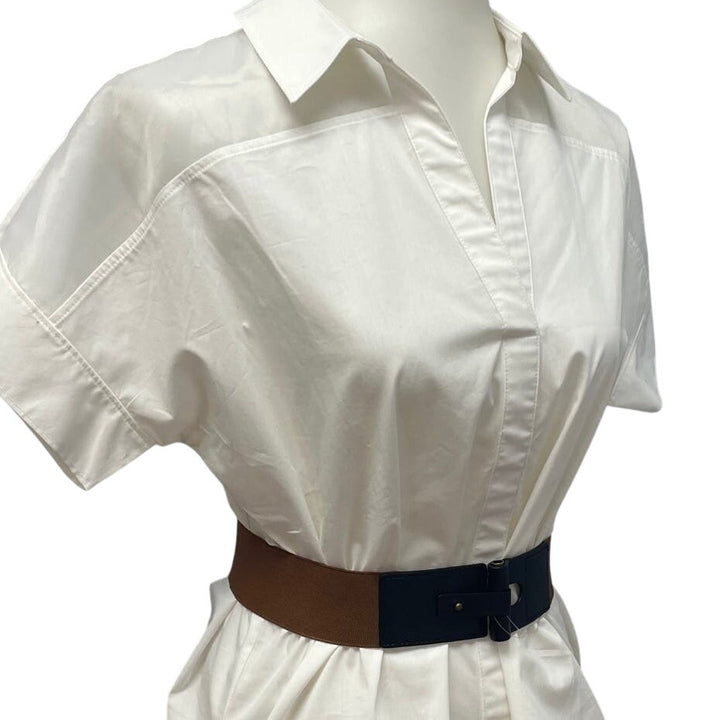 New Worthington Womens Size Small Cotton Blend Short Sleeve Belted Button Shirt