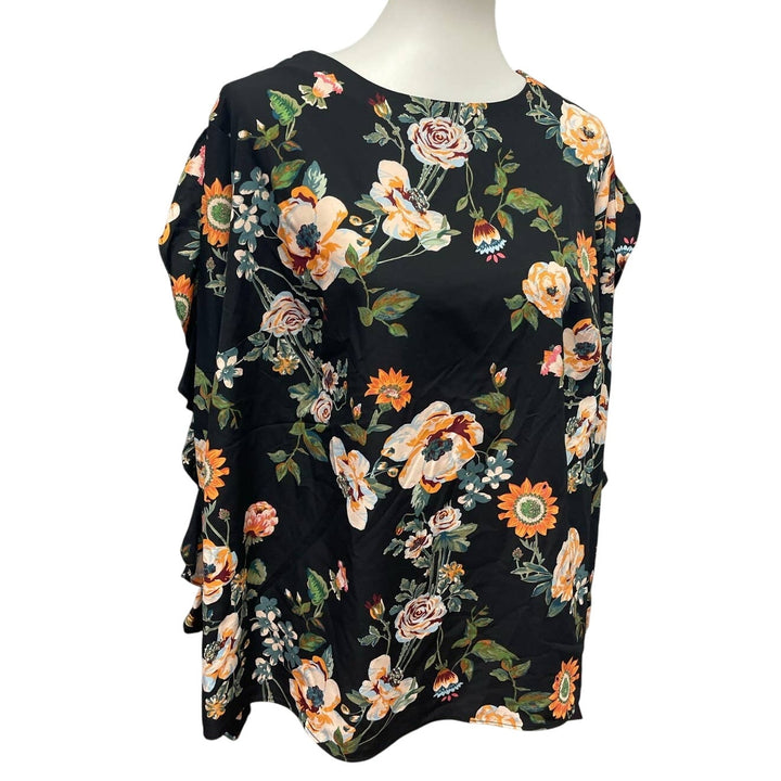 New NWT Ava &amp; Viv 1X Long Ruffled Sleeve 100% Polyester Flowy Floral Top Blouse