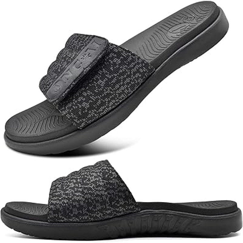 Oncai Mens 11 Black Gray Hook Loop Adjustable Strap Cushioned Slide On Sandals
