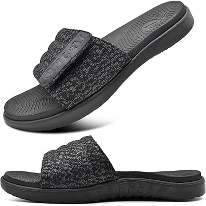 Oncai Mens 11 Black Gray Hook Loop Adjustable Strap Cushioned Slide On Sandals