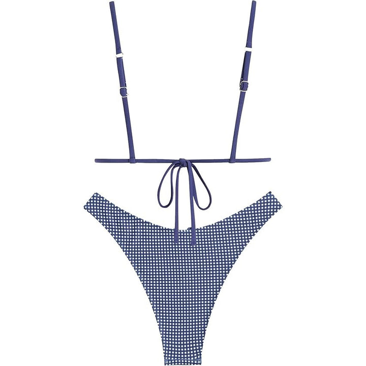 Seamoly Womens Small Gingham Tie Back Two Piece Thong Triangle Bikini Swimsuit
