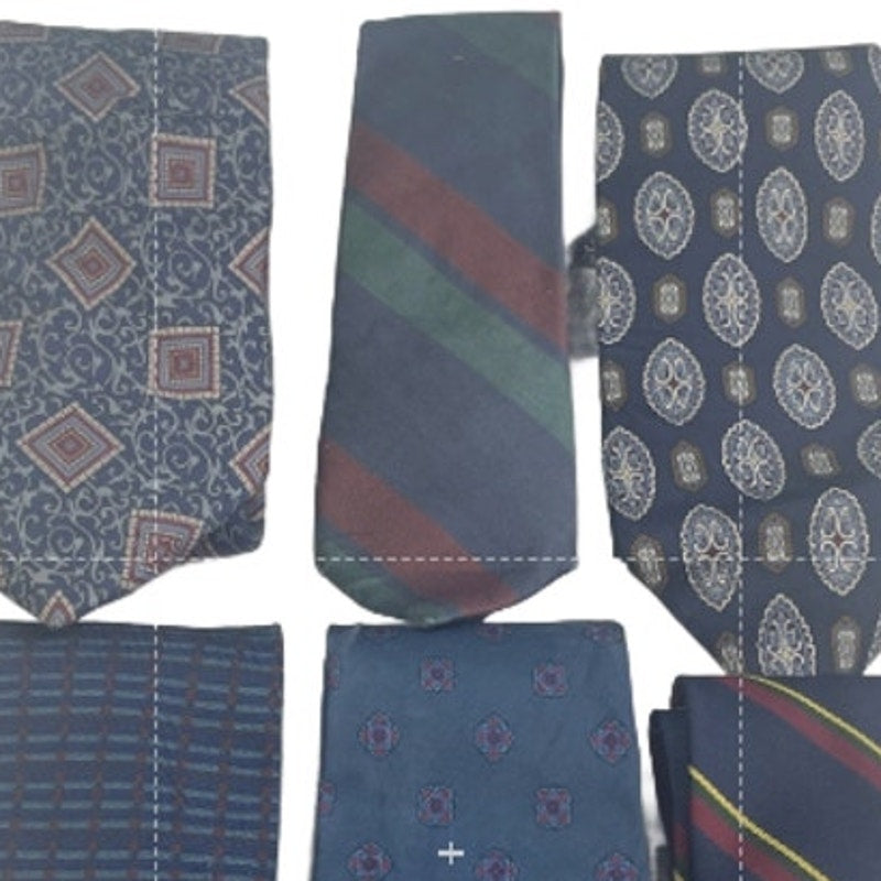 Lot of 6 Navy Gray Blue Striped Solid Vintage and Modern Mens Neck Ties