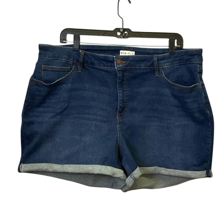 Ava &amp; Viv 22W Stretch Cotton Dark Wash Denim Blue Jean Short Shorts w Pockets