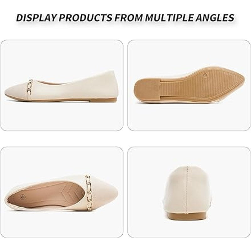 New Babudog Womens Size 8 Tan Pointy Toe Gold Chain Slide On Dress Flats Shoes