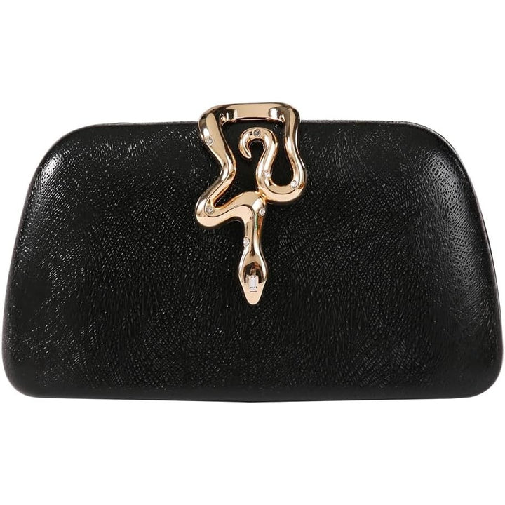 Dreubea Womens Black Gold Snake Detachable Chain Clutch Crossbody Handbag