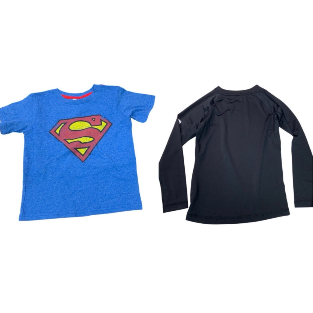 Lot of 2 New All in Motion Boys XS 4T Black Long &amp; Short Sleeve Superman Shirts