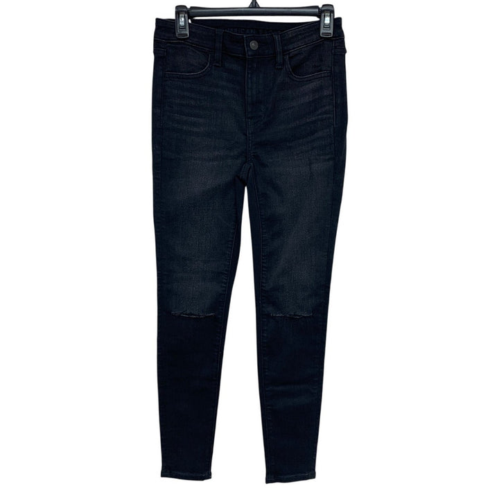 New American Eagle Womens Size 4 Black High Rise Distressed Knees Denim Jeggings