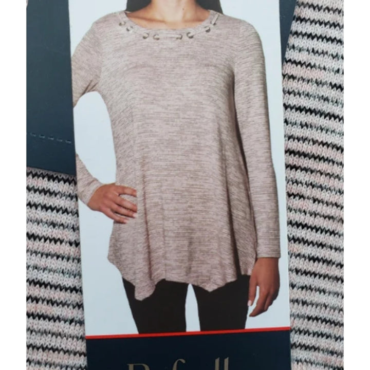 New Rafaella Womens XL Long Sleeve Sharkbite Hem Striped Lightweight Top Blouse
