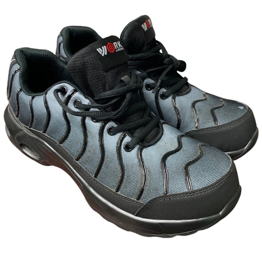 Larnmern Mens 11 Blue Black Steel Toe Air Cushion Breathable Lace Up Work Shoes