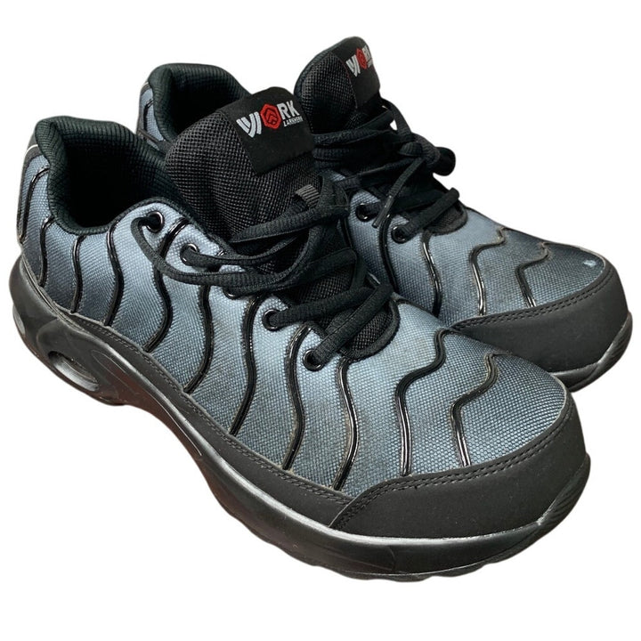 Larnmern Mens 11 Blue Black Steel Toe Air Cushion Breathable Lace Up Work Shoes