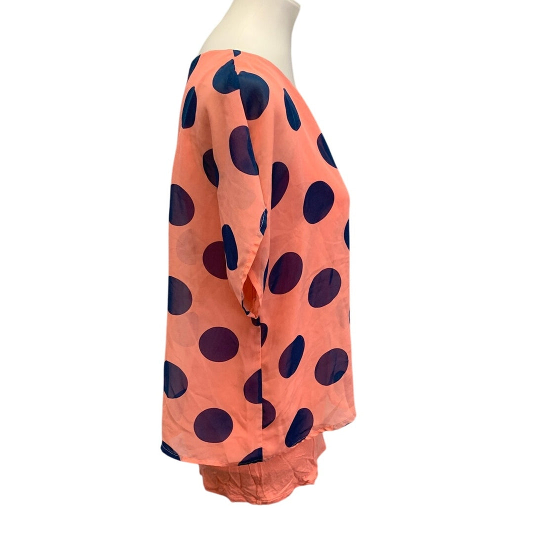 Charlie Womens Small Polka Dot Flowy Layered PolyBlend Short Sleeve Blouse Top