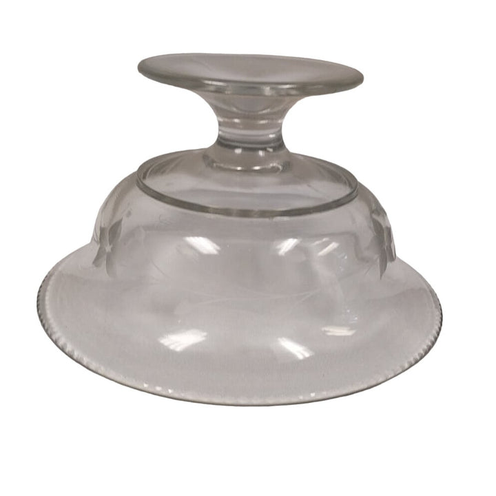 Vintage Etched Floral Footed Heavy Glass Table Centerpiece Serving Bowl w Chip