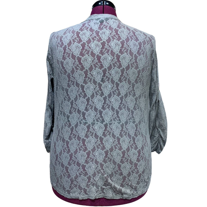 Style &amp; Co Woman 1X Lacy Sheer Ruffled Front 3/4 Sleeve Button Down Blouse Top