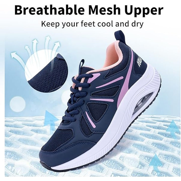 AOV Women Size 9.5 Navy Pink Arch Support Orthotic Lace Up Sneaker Walking Shoes