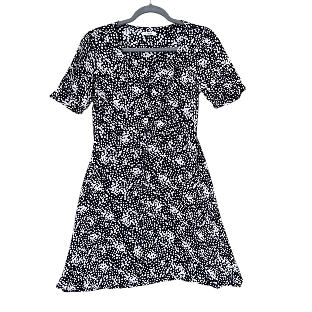 Maurices Womens Small Short Sleeve Black Dot Button Front A Line Dress w Pockets