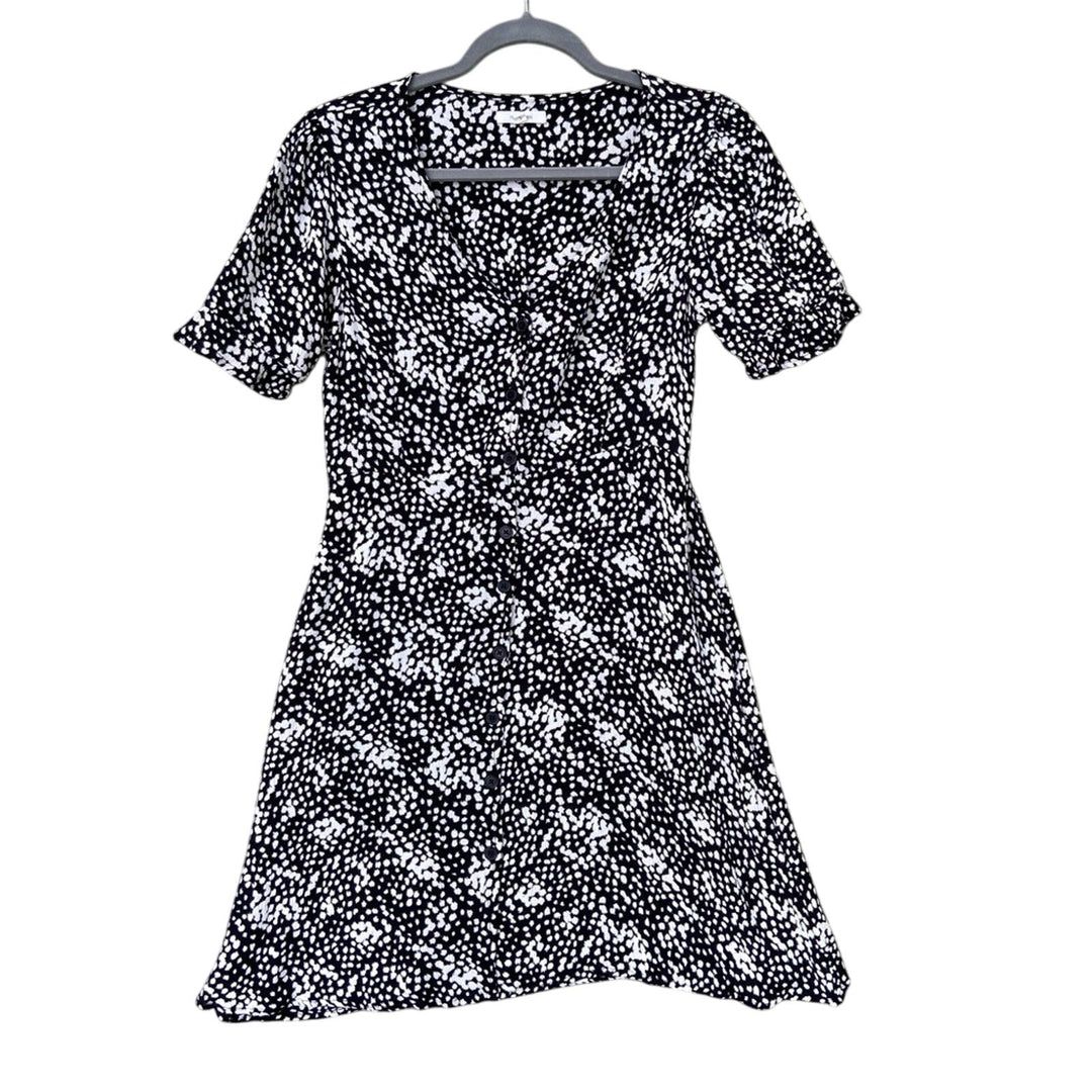 Maurices Womens Small Short Sleeve Black Dot Button Front A Line Dress w Pockets