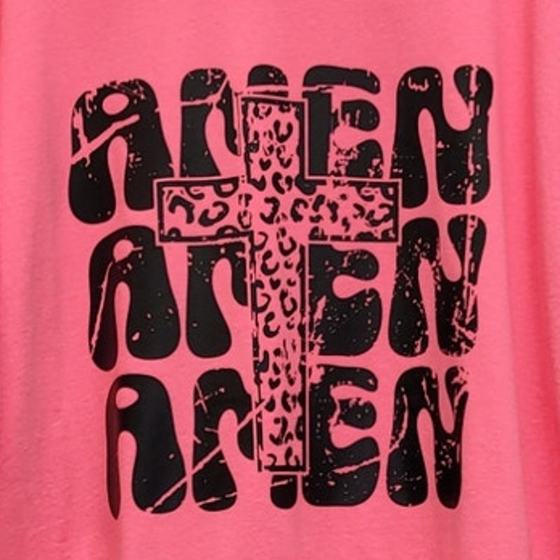 Hand Printed Upcycled Womens 2XL Jesus Amen Amen Amen Crew Neck Tee