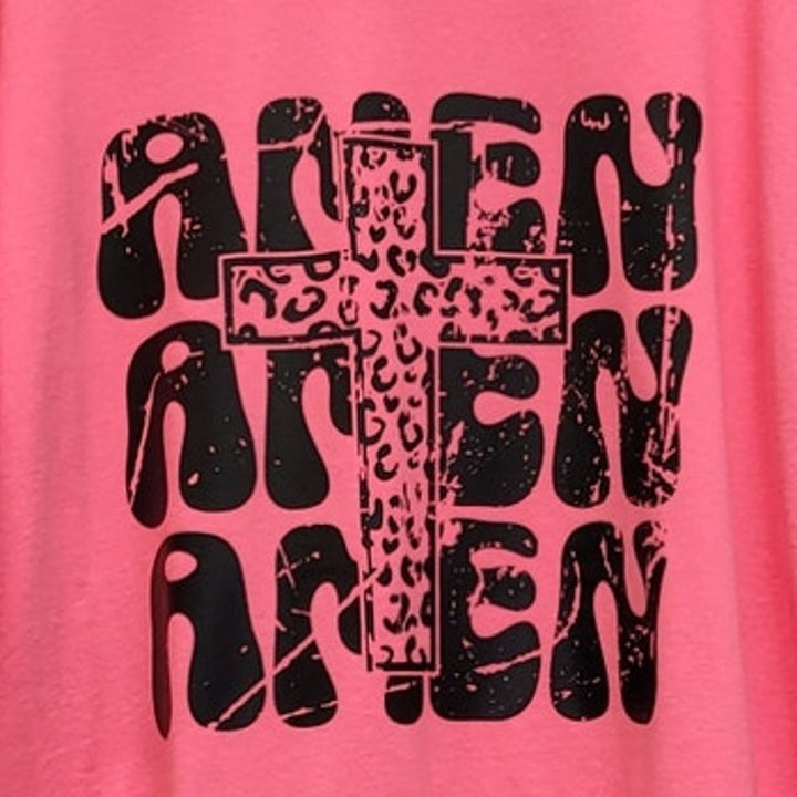 Hand Printed Upcycled Womens 2XL Jesus Amen Amen Amen Crew Neck Tee
