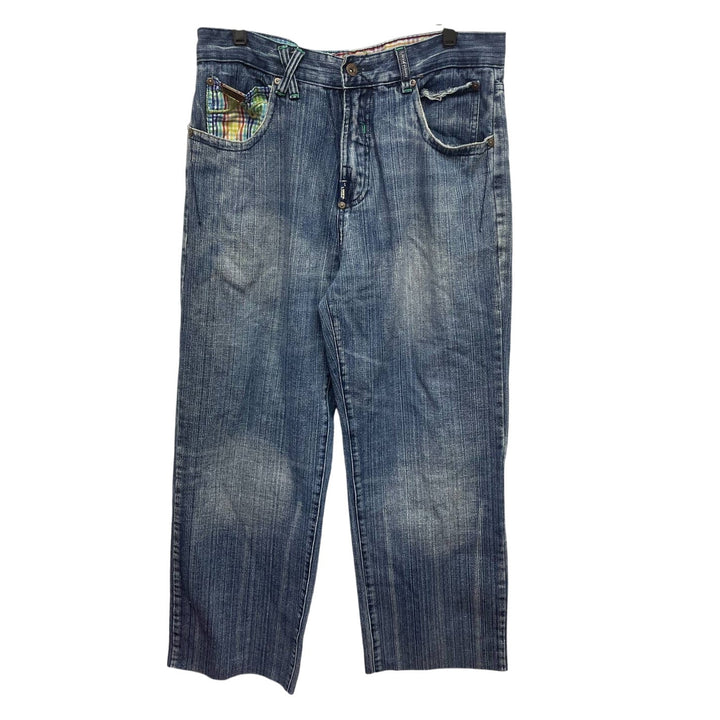 LRG Geans Womens Large 34 US 14 Make Jeans Not War Cutoff Denim Blue Jeans