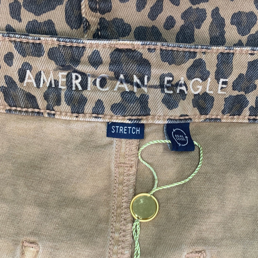 New American Eagle Womens Medium Leopard Button-Up A Line Low Rise Denim Skirt