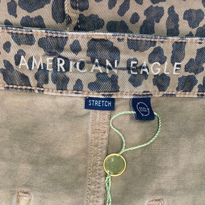 New American Eagle Womens Medium Leopard Button-Up A Line Low Rise Denim Skirt