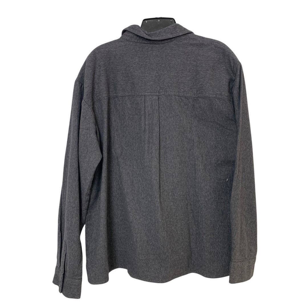 New Eddie Bauer Womens Gray Cotton Ballard Flap Pocket Novelty Button Up Shirt