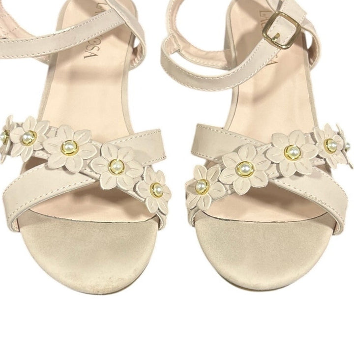 Laurmosa Girls Size 4 Pinky Tan Open Toe 1" Heel Wedding Fancy Sandal Shoes