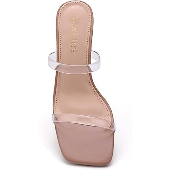 Avidirk Womens Size 8 Tan 2 Clear Strap Square Open Toe Slip on 3" Heels Sandals