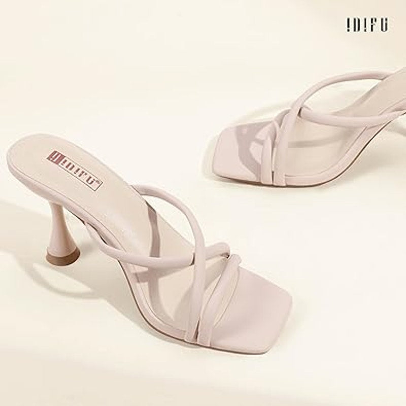 Idifu Womens Size 9 Pinkish Tan Open Toe 4" Heel Slide On Strappy Sandals Shoes