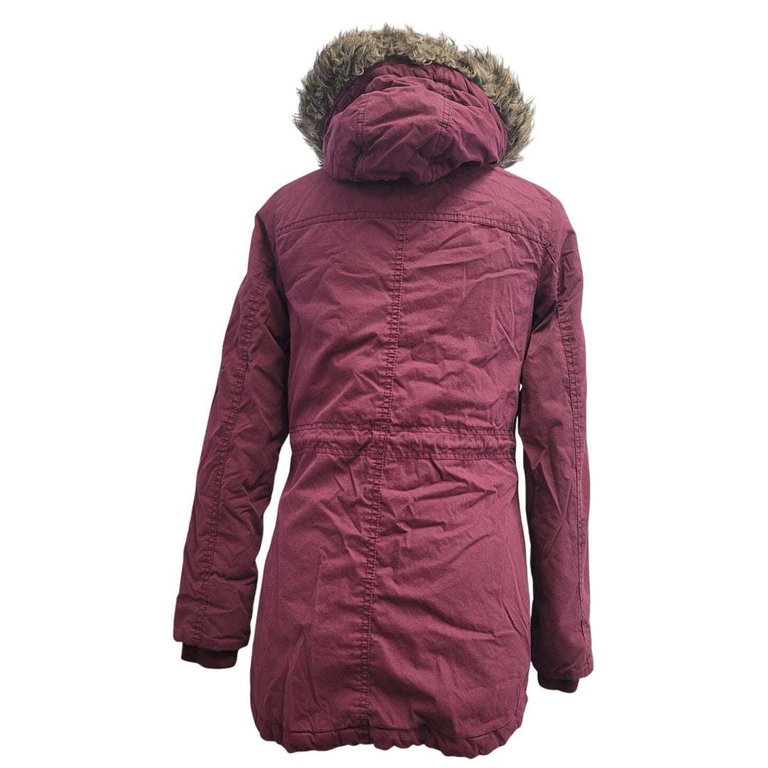 Mossimo Womens Small Full Zip and Snap Faux Fur Hood Hooded Puffer Coat