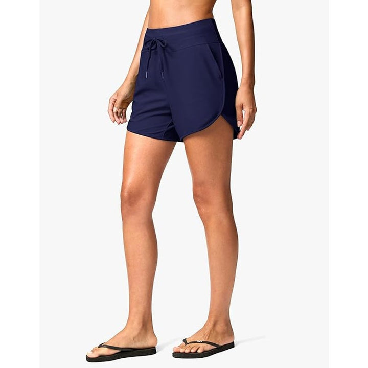 NWT New G Gradual Womens XL Navy High Waisted Drawstring Waist Lined Swim Shorts