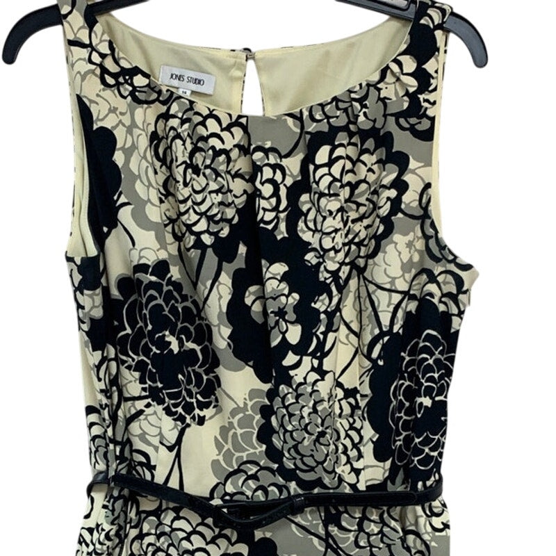 Jones Studio Womens Size 14 Sleeveless Floral Size Zip Sheath Dress w Belt