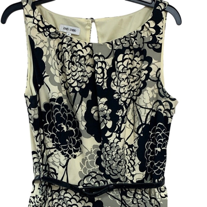 Jones Studio Womens Size 14 Sleeveless Floral Size Zip Sheath Dress w Belt