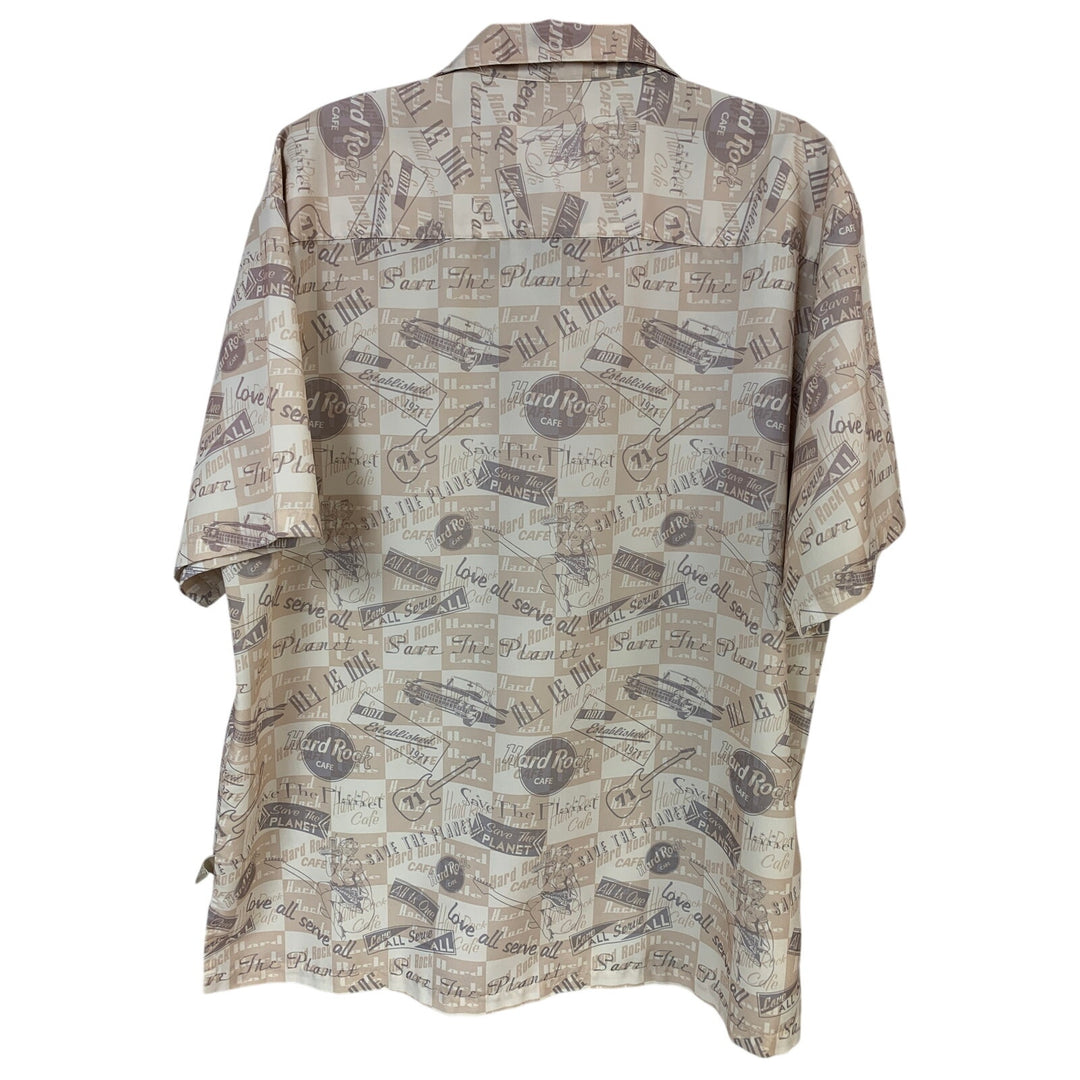 Hard Rock Cafe Mens Large Save The Planet Short Sleeve Polyester Button Up Shirt