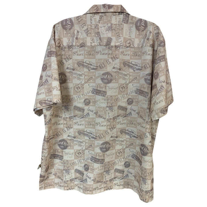 Hard Rock Cafe Mens Large Save The Planet Short Sleeve Polyester Button Up Shirt