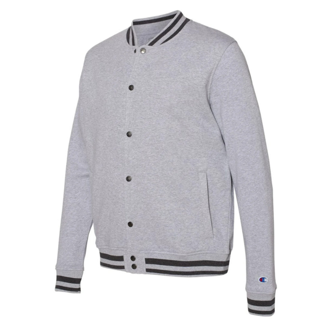 New Champion Mens Medium Gray Snap Up PolyCotton Athletic Wear Bomber Jacket