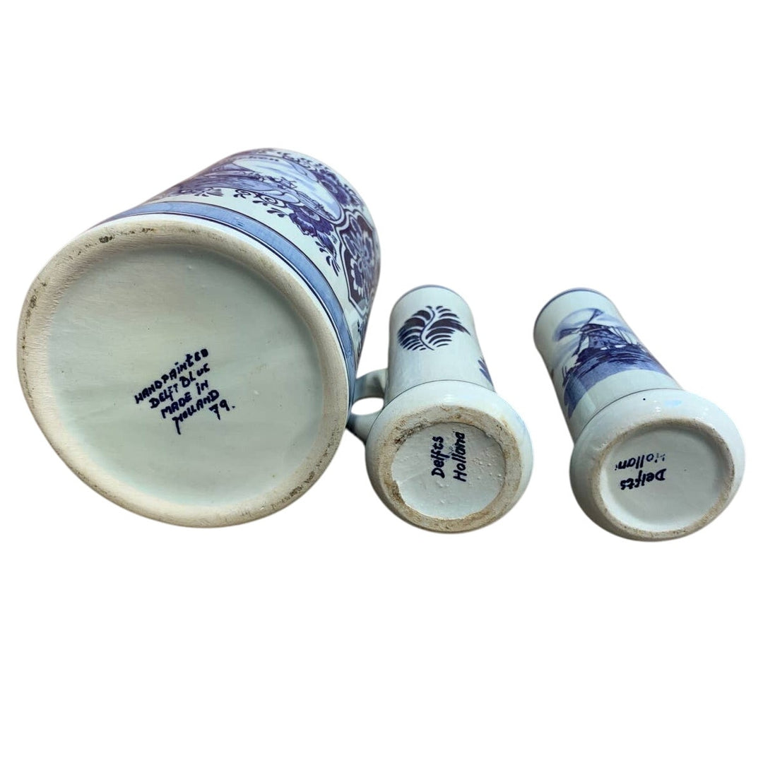 Vintage 1979 Heineken Hand Painted in Holland Delft Blue Ceramic Mug Tall Vases